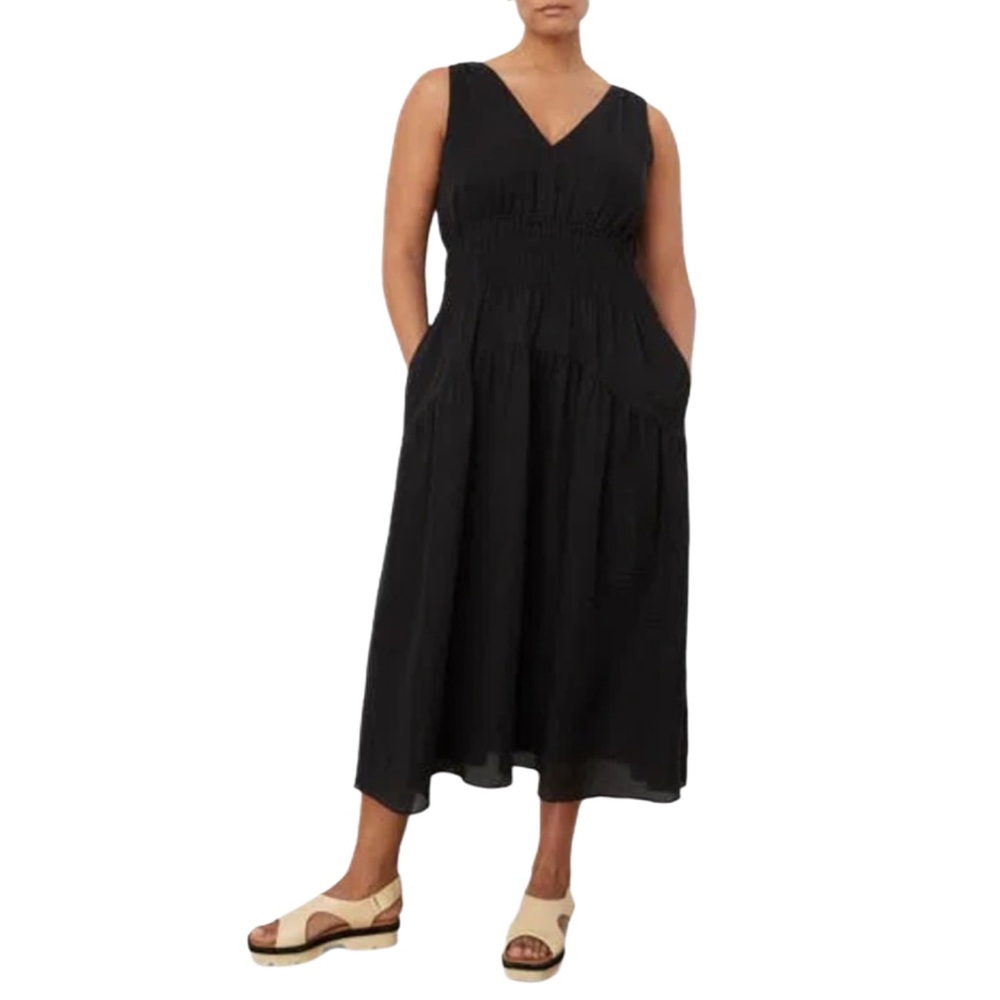Vince Black Smocked Tiered Midi Dress plus 1X